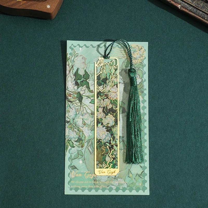 Metal Sunflower Hollow Bookmark Chinese Retro Painted Book Holder Tassel Pendant Kid Stationery Book Clip School Office Supplies