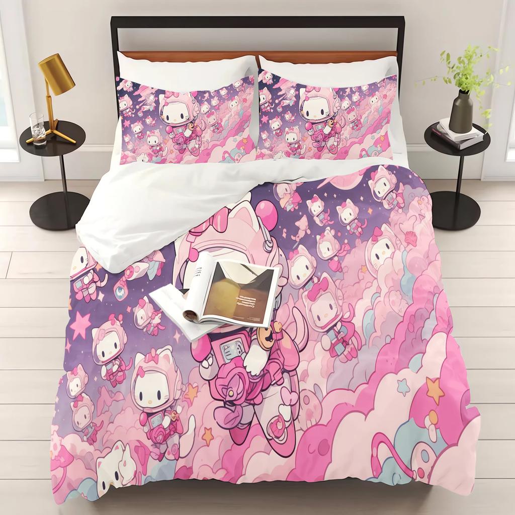 Постельное белье с принтом Hello Kitty для спальни Комплект пододеяльника Рождественские подарки Комфорт Мультяшный С наволочкой