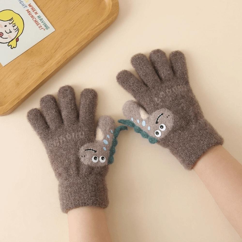 Warm Winter Dinosaur Gloves Thicken Knitted Gloves Cute Kids Full Finger Mittens Children