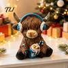 Resin Highland Cow Statue Winter Figurine, Cattle for Holiday Figurine Desk Decor, Animal Shape Ornament Home Office