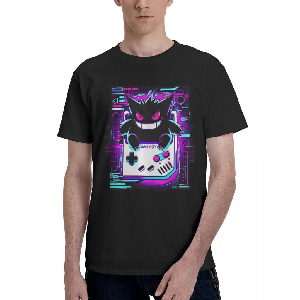 Vintage T Shirt Retro Spooky Pokemon Gengar Cotton T-Shirts Trendy Cool Tee Shirt for Male Y2K Casual Short Sleeve Top Tees