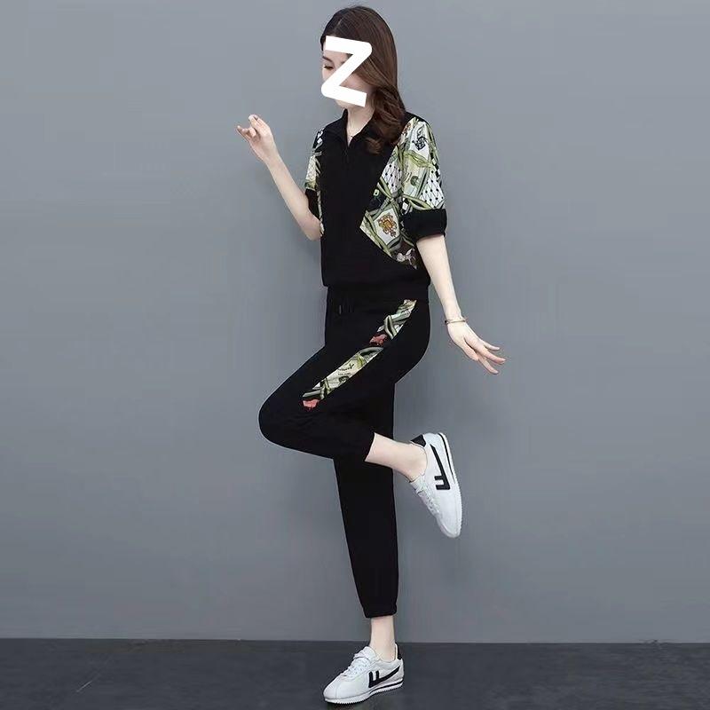 Женский летний спортивный костюм в корейском стиле, комбинированный, двух peças, повседневный модный костюм для женщин, крученый шелк, хлопок и лен