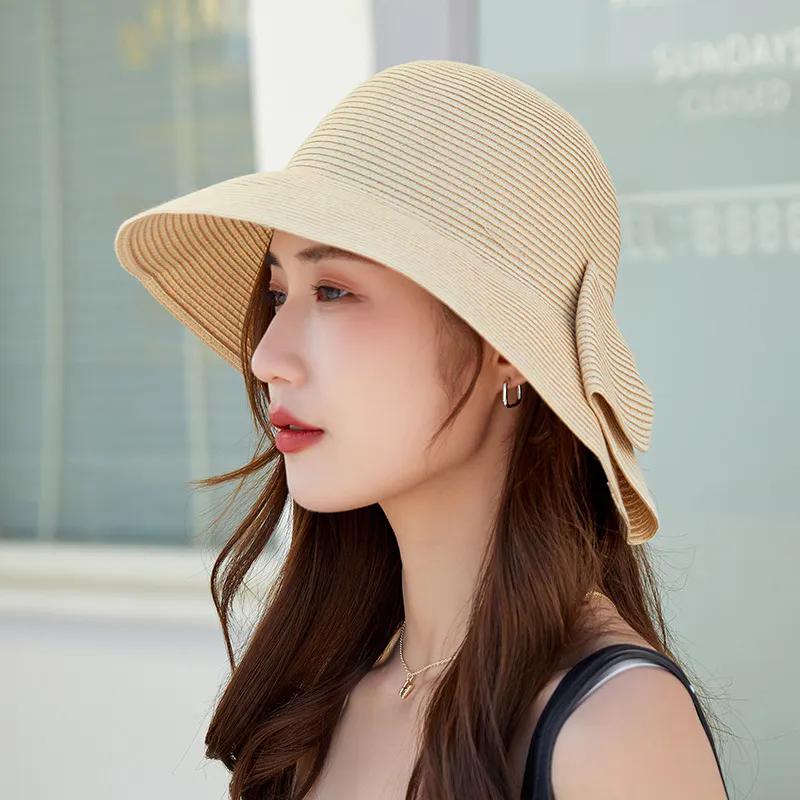 WTEMPO Женские дышащие складные летние широкополые однотонные солнцезащитные шляпы для путешествий на открытом воздухе, пляжа, солнцезащитные шляпы с бантом