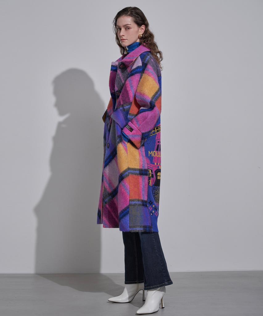 Lenic&Mccoy [Italian Imported Material] Color Block Check Handmade Wool Coat Mm12Ct203Hjy