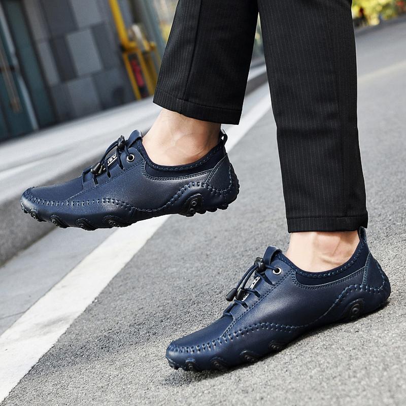 Genuine Leather Casual Men Loafers Comfortable Slip On Moccasins Flats Soft Daily Walking Driving Shoes
