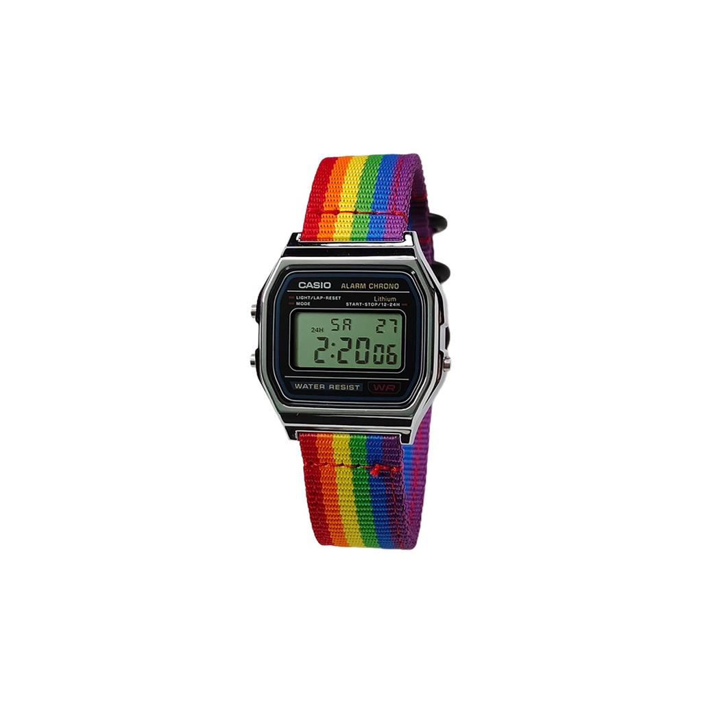 Casio Часы с кварцевым механизмом, нейлоновый ремешок, унисекс, черный циферблат, A158WA-1(Watch5--)