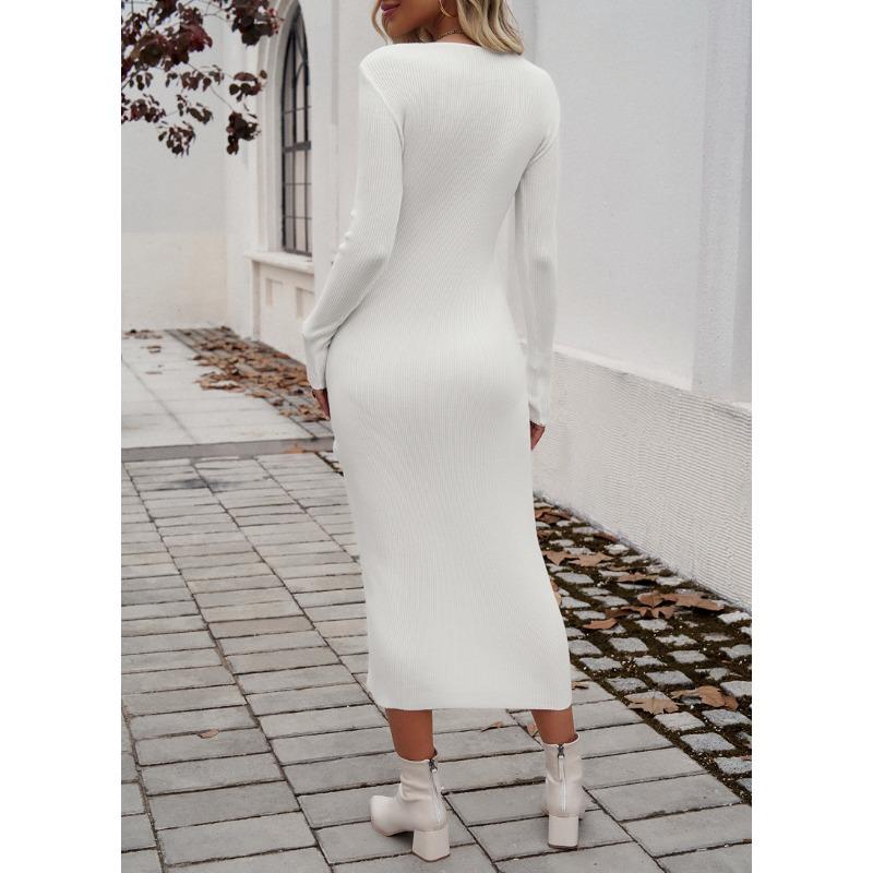 Женские платья осень-зима темперамент сексуальный пакет бедра круглый вырез разрез платья