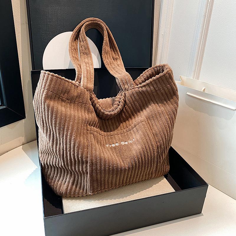 Autumn and Winter Large Capacity Women Shoulder Bag For Daily Used Corduroy Casual Tote Bags Ladies Commuting Handbags