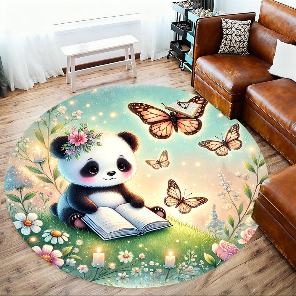 1pc panda butterfly Round Chair mat Area Rug - Non-Slip, Floor Mat for Office, Bedroom, and Indoor Decor -1002070