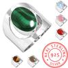 925 Sterling Silver Ring Women Gemstone Handmade Jewelry New Year Gift Malachite Rainbow Moonstone Rose Quartz Red Stone Smoky Topaz Tiger Eye Boho