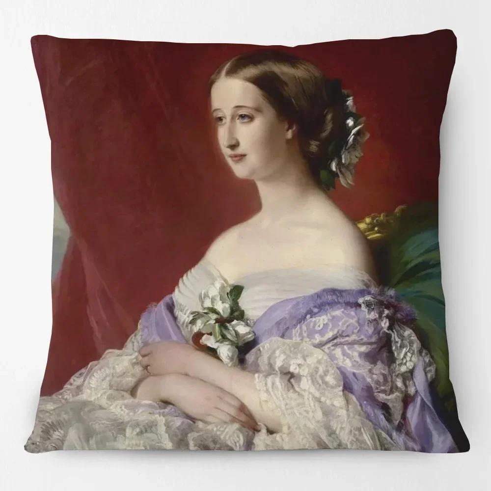 Oil Painting Queen Victoria Cushion Covers European Vintage Style Woman Lady Duchess In Court Dress Art Pillow Case