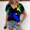 Футболка с принтом Color Splashed Ink 3D, женская уличная одежда, повседневные футболки, топы Y2k, женские футболки Harajuku с V-образным вырезом, свободная одежда