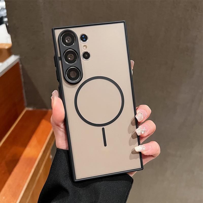 Magnetic Clear Phone Case For Samsung Galaxy S25 S24 S23 Ultra S22 PLus S20 S21 S24 FE For Magsafe Wireless Charge Hard PC Cover