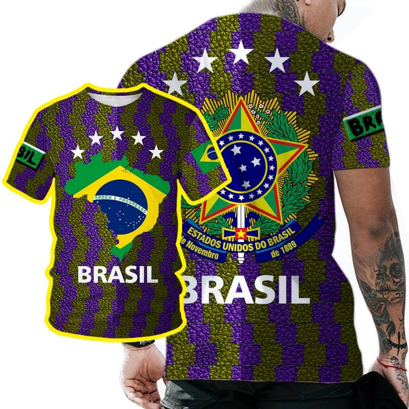 Hot Selling World Cup BRASIL Brazil Flag 3D Printed Pattern T-shirt for Men's Sports Leisure