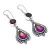 Natural Bi-Color Tourmaline, Amethyst 925 Sterling Silver Earring 2.29" h3B58