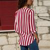 Casual Loose V-neck Striped Chiffon Long-Sleeved Women's Pullover Shirt