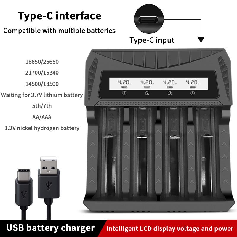 Умное USB-зарядное устройство с ЖК-дисплеем - 1/2/4 слота для Li-Ion 18650 4,2 В и Ni-Mh AA/AAA 1,2 В перезаряжаемых аккумуляторов