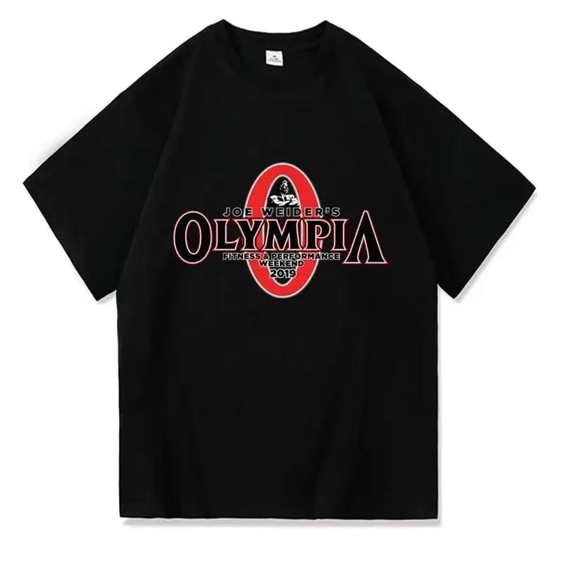 Летняя мужская хлопковая футболка OLYMPIA с принтом для спортзала Повседневная базовая футболка с круглым вырезом Высококачественные классические свободные топы Одежда Футболка