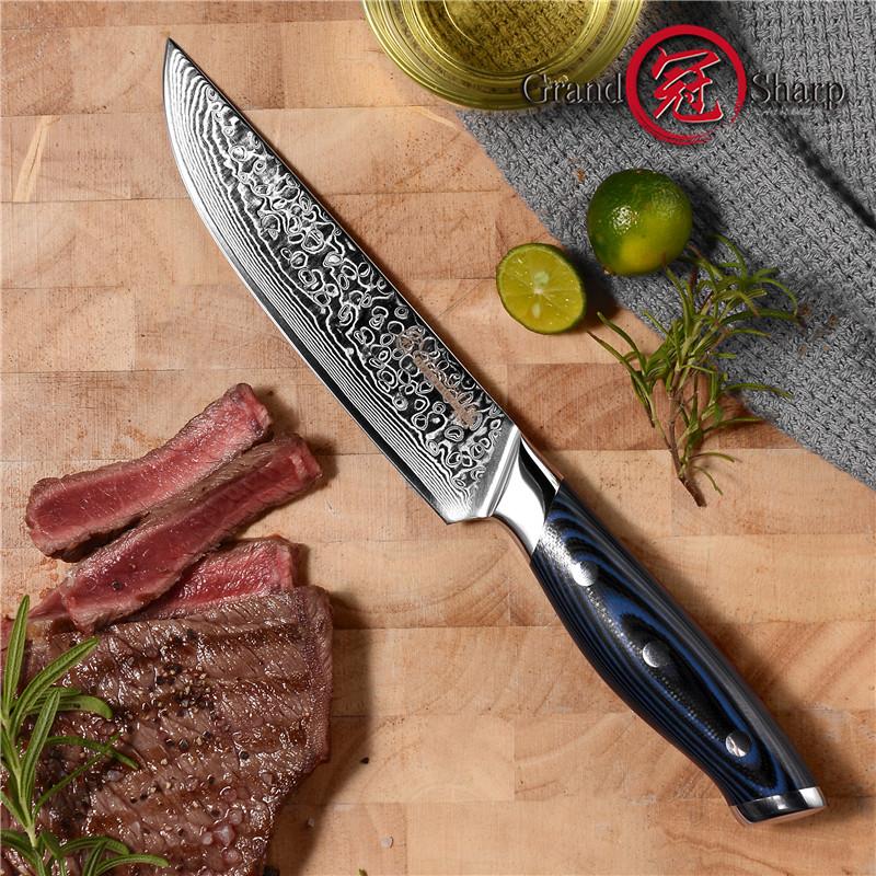 5-дюймовый нож для стейка VG10, японский дамасский нож из нержавеющей стали, кухонные инструменты для пиццы, столовые приборы шеф-повара с ручкой G10 GRANDSHARP