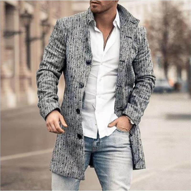 Plaid Men's Coat New Coat Trench Coat Woolen
