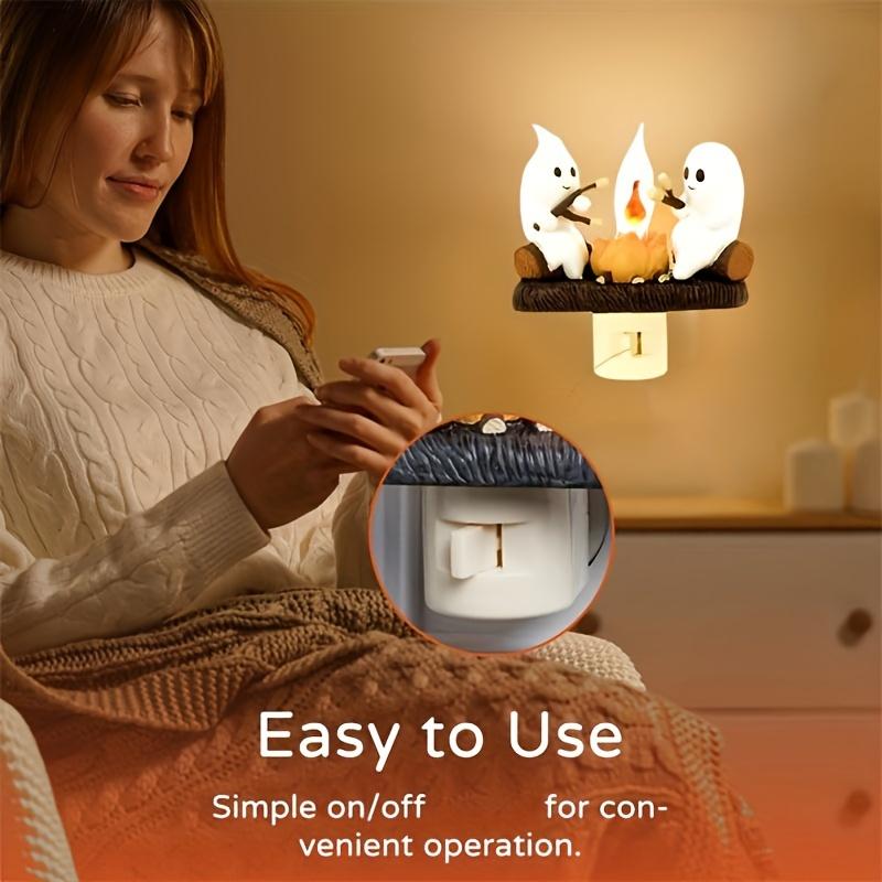 Halloween Ghost Campfire Flickering Night Light,, 3D LED Small Electric Faux Campfire, Halloween Nightlight Indoor Decorations For Family Friends