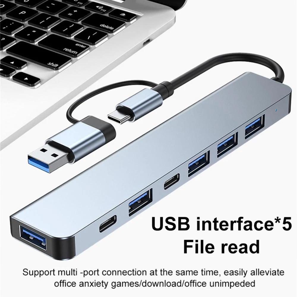 Концентратор USB C, 7 портов, мульти-USB-разветвитель, док-станция типа C, адаптер USB 3.0 2.0 PD для Xiaomi MacBook Pro, поддержка Plug and Play, U-диск, клавиатура, мышь