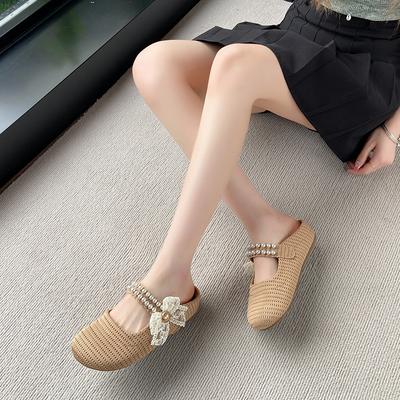 CRLAYDK Женские слипоны-мюли, вязаные дышащие тапочки, женские мюли без задника со стразами, повседневная обувь