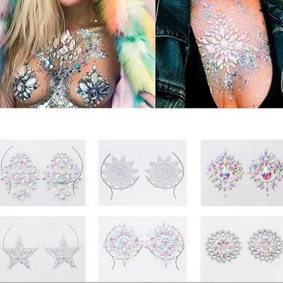 3D хрустальные драгоценности на груди, временная татуировка, наклейка со стразами, флэш-тату, клей для лица, драгоценный камень, краска для тела, наклейка для вечеринки
