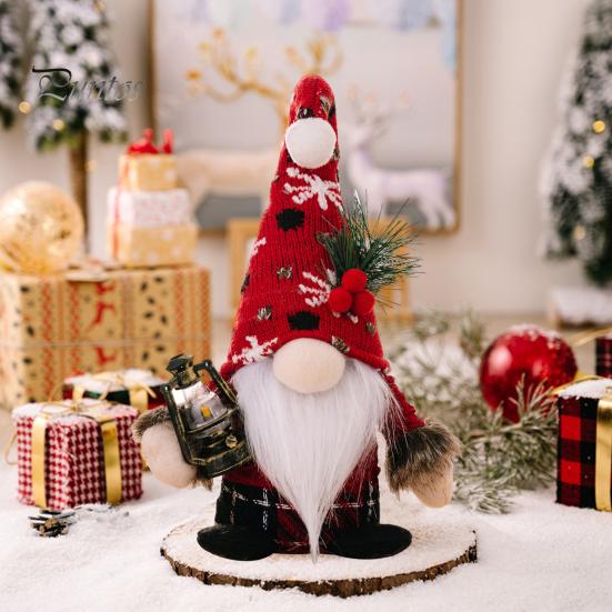 Рождественская кукла-гном, вязаная шапка ручной работы, сосновая иголка, ягодный помпон, полная борода, коса, милый рабочий стол, стоящий безликий гном, фаршированное украшение для вечеринки