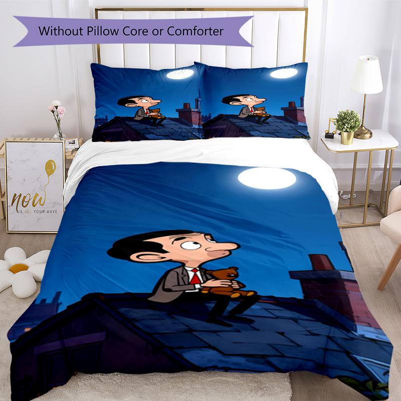 3pcs Mr Bean Bedding Set Duvet Cover Closure Includes 1 Duvet Cover & 2 Pillowcases, Soft and Comfortable for All Seasons.