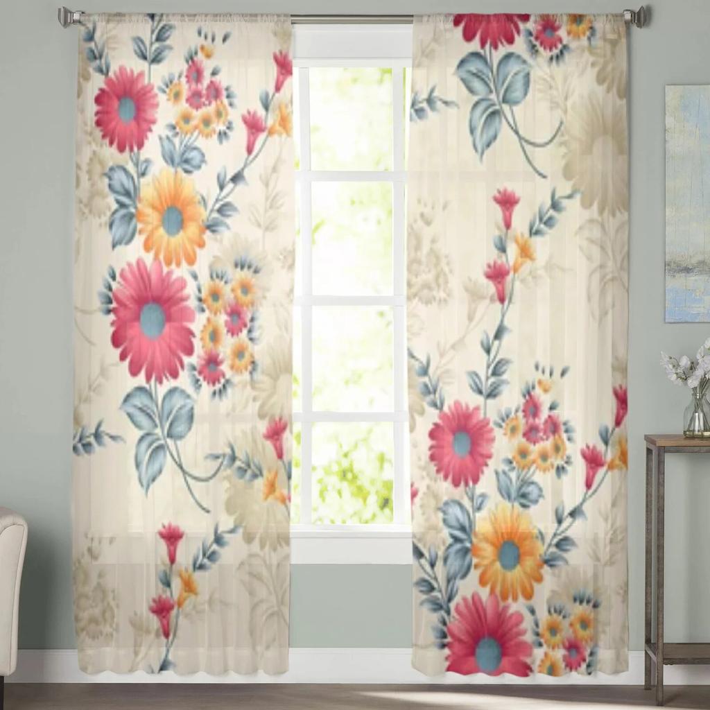 Шифоновые прозрачные шторы с акварельными цветами и узорами для гостиной, спальни, украшения, оконные тюлевые шторы, шторы