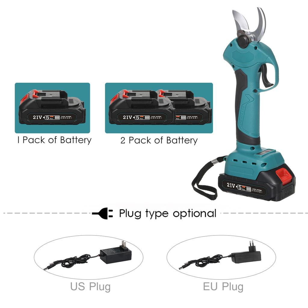Бесщеточные аккумуляторные электрические секаторы 21 В, 2 упаковки, резервная перезаряжаемая литиевая батарея 2000 мАч