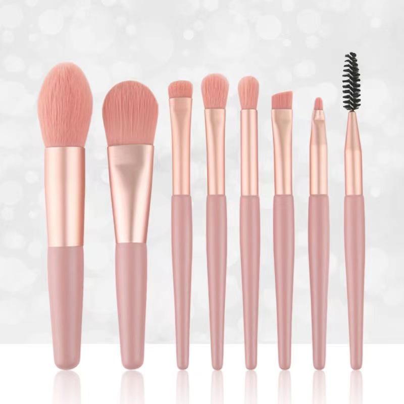 8-Piece Mini Macaron Makeup Brush Set for Beginners - Portable Eye Shadow Beauty Tools