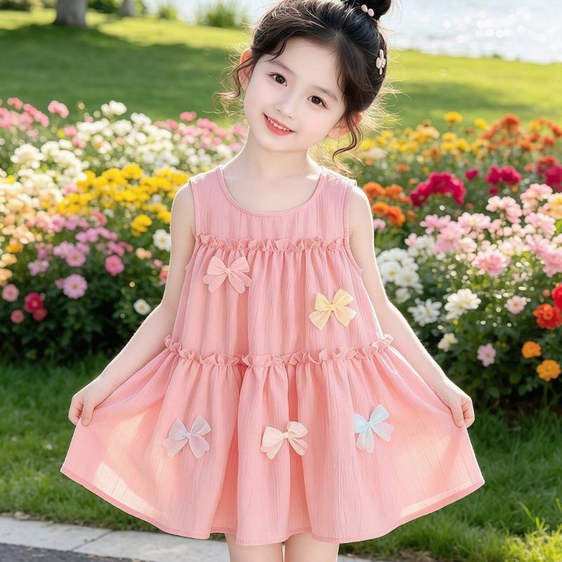 Girls Summer Sleeveless Cake Dress With Bowknot Princess Party Dress For Kids