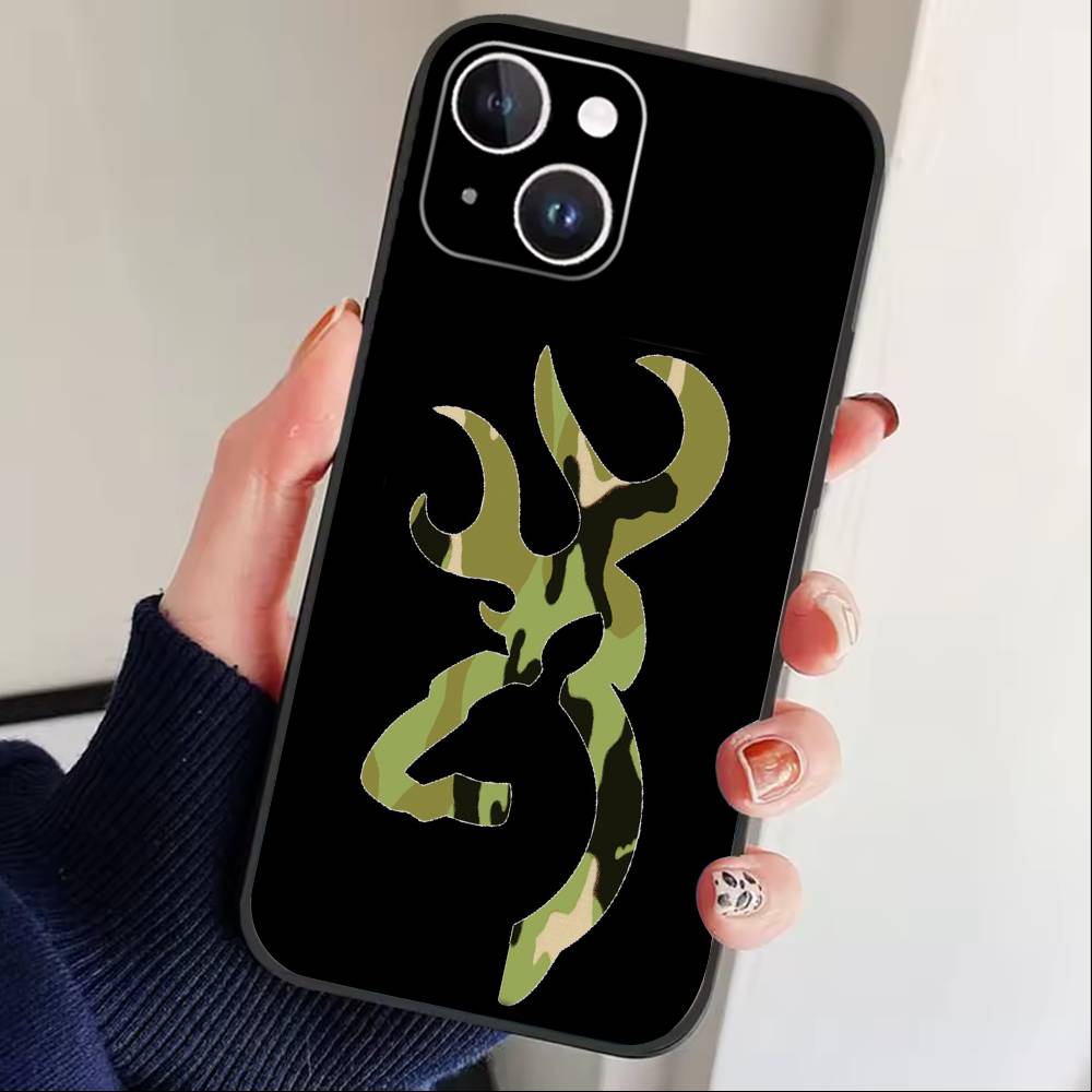 Камуфляжный чехол для телефона 'Охота на оленей' для iPhone 17, 16, 15, 14, 13, 12 Plus, Max, мягкий силиконовый, черный