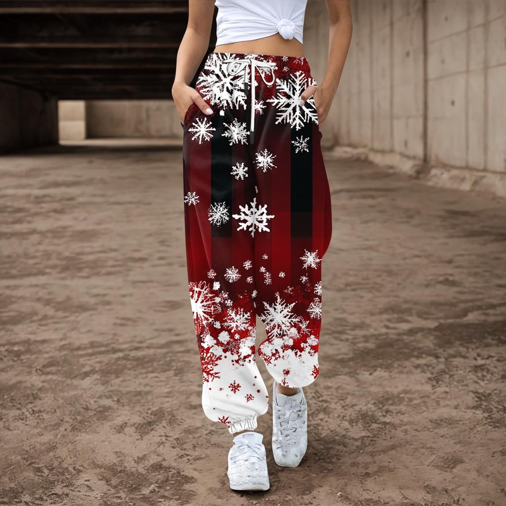 Women's Drawstring Elastic Waist Christmas Printed Casual Pants Sweatpants