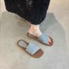 Niche Design Sense Retro Square Head Open-toed Flat-bottomed Slippers Female Summer Wear Fairy Wind Seaside Vacation Beach Sandals
