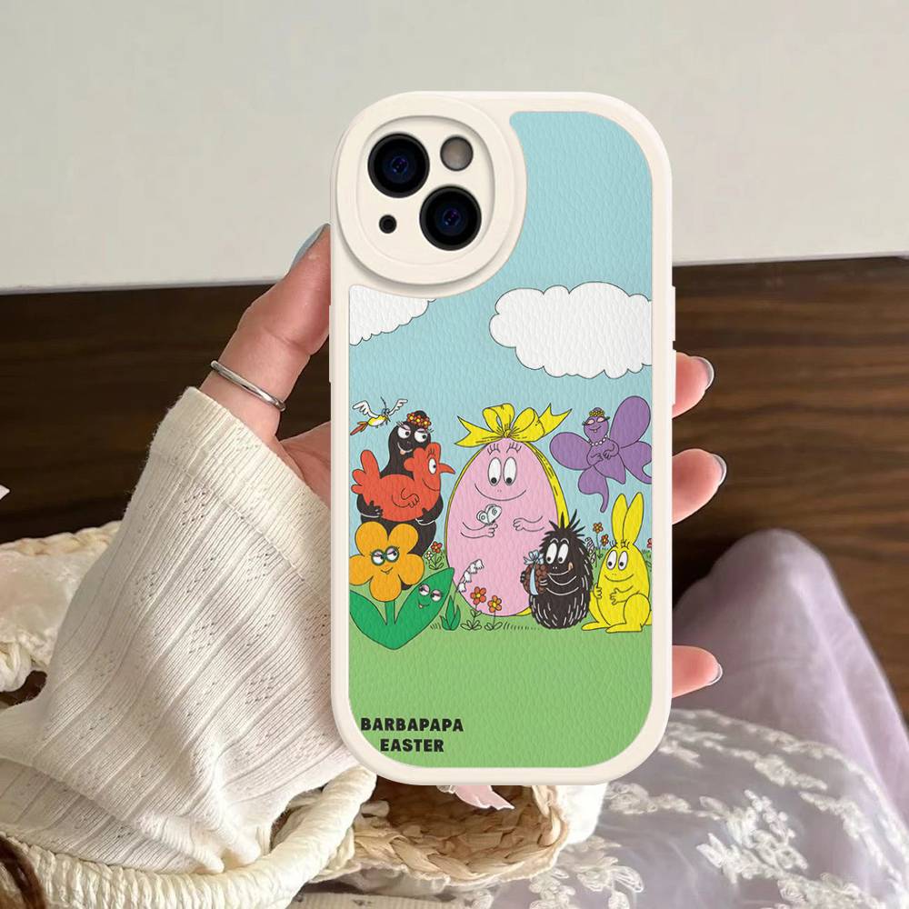 Cartoon Barbapapa Phone Case For IPhone 16 15 14 13 12 11 Pro Max Plus Leather Soft Cover