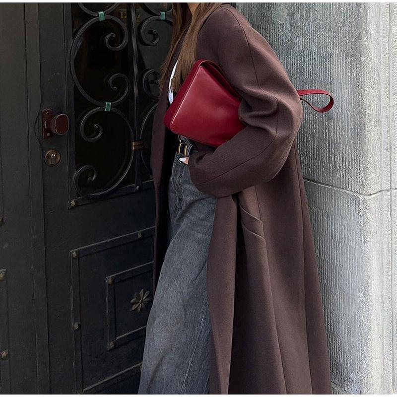 Модное женское пальто с отложным воротником и карманами, длинный рукав, длинное двубортное пальто, осень-зима, новая женская куртка