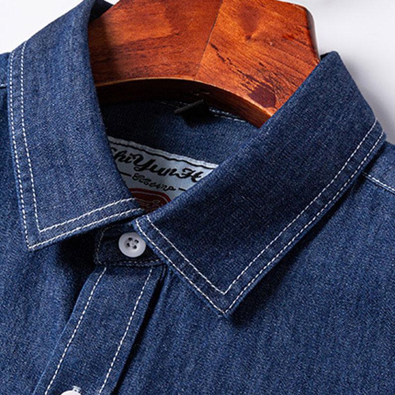 New 100% Cotton Men's Shirt Long Sleeve Spring and Autumn Denim with Pockets of High Quality Fashion Wear Free Casual Slim Fit