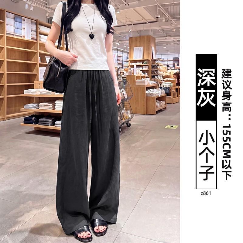 Womens Linen Blend Wide Leg Pants High Waist Loose Fit Tencel Straight Trousers Lazy Old Money Style Thin
