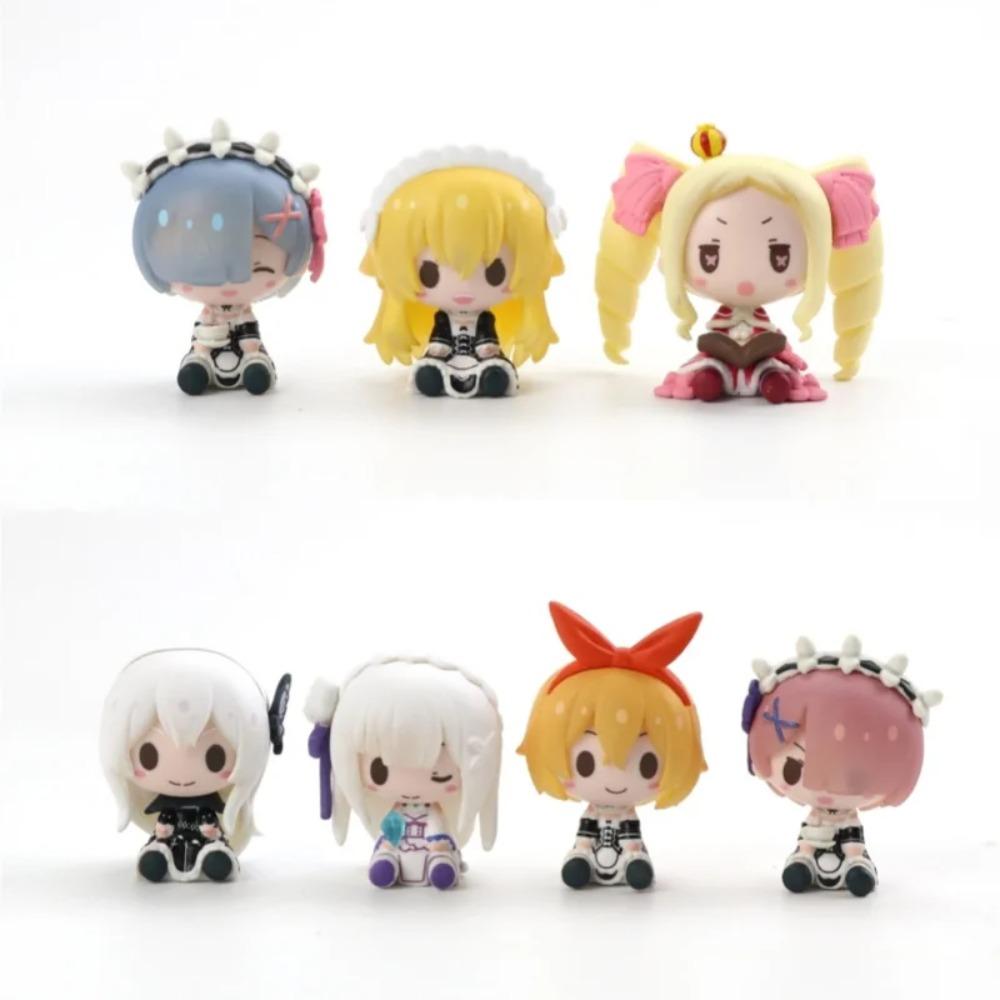 Милая фигурка Рем из Re Zero Мини-статуэтка Эмилии Рам Кавайное аниме Re:Нулевая Фигурка Скульптура Украшение для Дома Орнамент Аксессуары для Стола