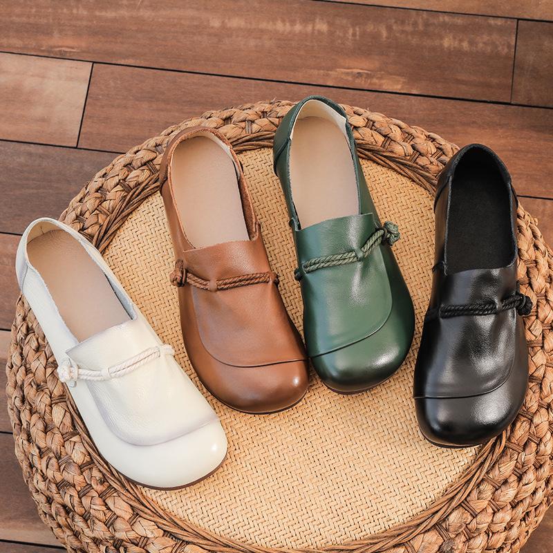 2024 новые туфли для мам в стиле ретро, туфли ручной работы на плоской подошве, женские повседневные мягкие и удобные женские мокасины с круглым носком