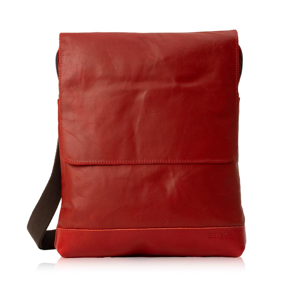 DOUBLES Мужская наплечная сумка, Стильная, Натуральная кожа, Формат A4, JVK-1604, Красный