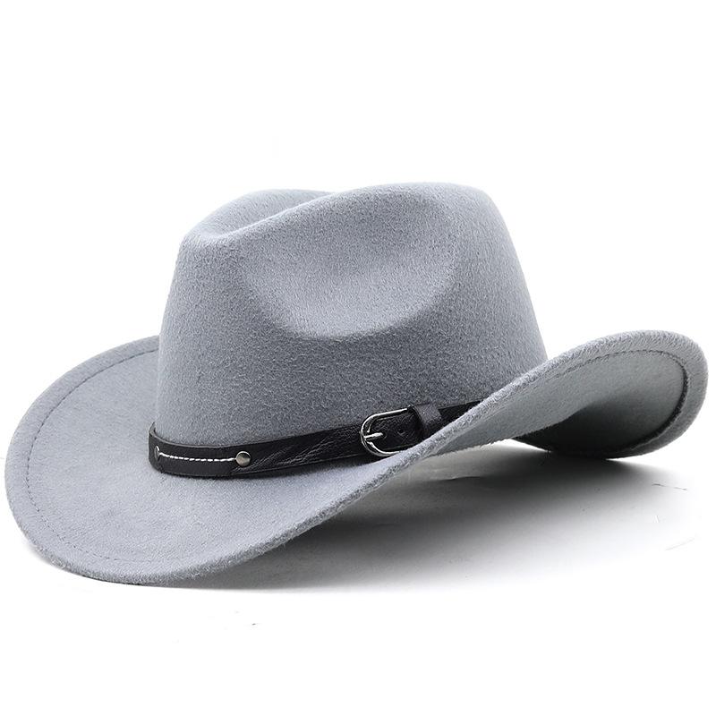 Classic Belt Decor Western Cowboy Hat Men Women Autumn Winter Wool Felt Hat