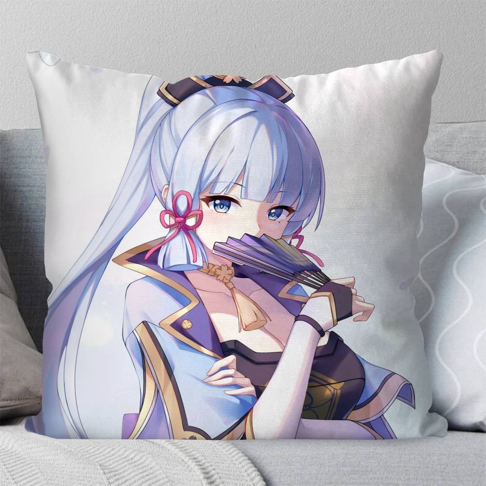 Kamisato Ayaka Anime Game Genshin Impact Pillow Case Fashion Square Pillowcase Bedroom Sofa Room Ins Decoration Leisure