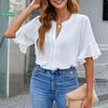 My Wardrobe Authorization женские блузки из шифона с рюшами, короткими рукавами и v-образным вырезом, деловые повседневные топы, летняя милая рубашка