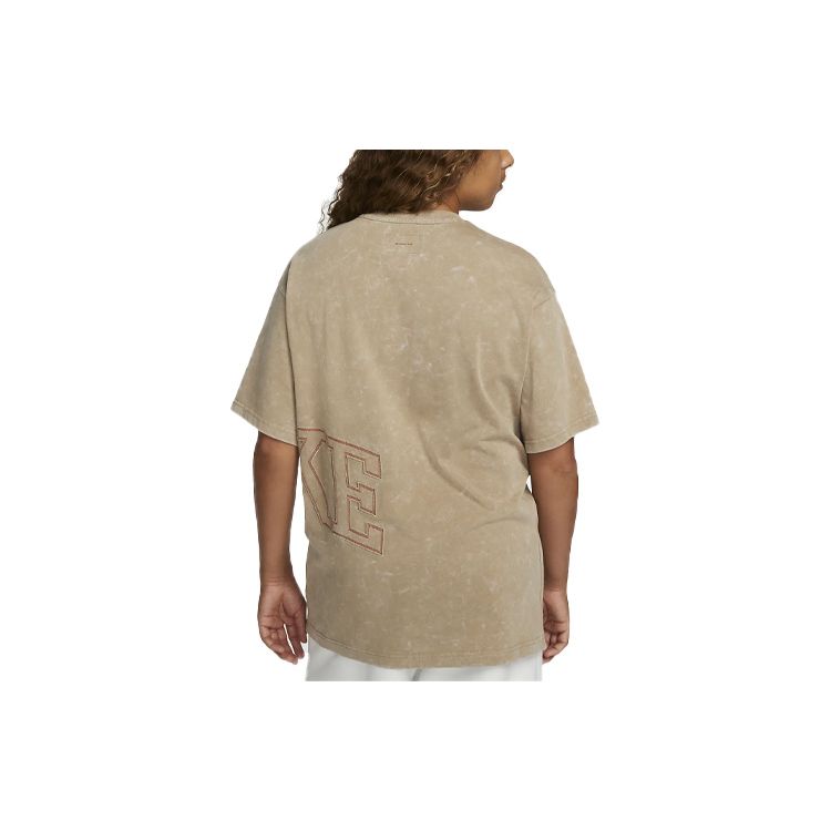 Nike Embroidered Logo Crew Neck T-Shirt Women Tops Khaki DX5835-247