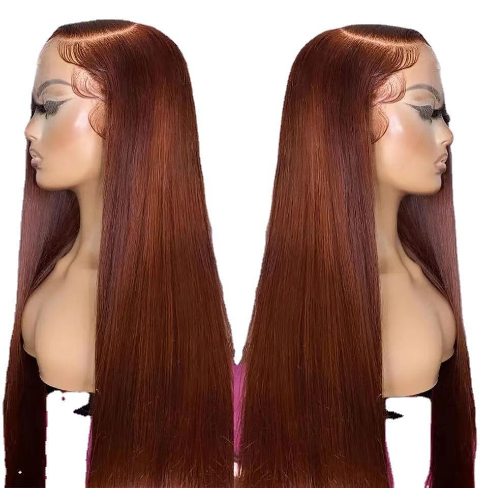 Front lace long, hot-selling brown high temperature silk chemical fiber lace wig cover in stock