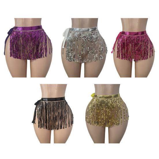 Юбка с пайетками и кисточками, блестящая мини-юбка для танца живота, бахрома, шарф на бедра для рейв-фестиваля, клубная одежда, костюм для выступлений на вечеринке